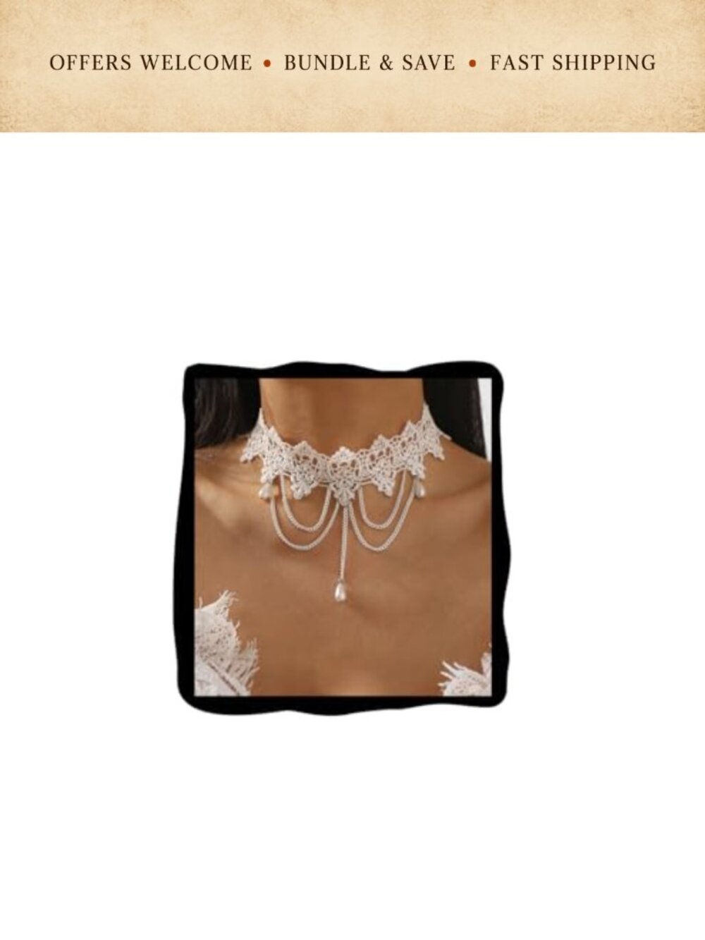 Lace Choker Necklace Faux Pearl Tassel Pendant Retro
